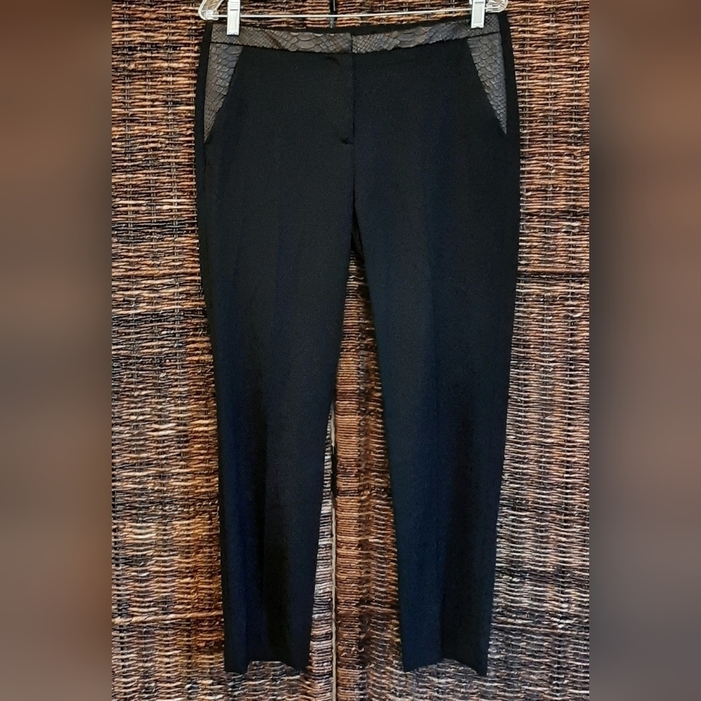 The Kooples Pants Women's 40 Black Stretch Wool‎ Python Snake Dress Trousers